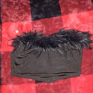 Plain fluffy trim tube top